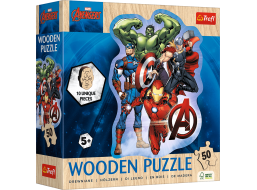 TREFL Dřevěné obrysové puzzle Avengers a jejich dobrodružství 50 dílků