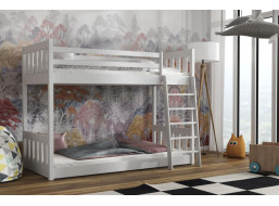 Dětská patrová postel z masivu borovice ŠIMON s Montessori lůžkem - 200x90 cm - BÍLÁ