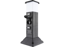 Solight zahradní sloupek IP44 s LED osvětlením, plast, 2 zásuvky, hranol, černý