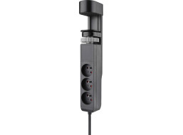 Solight 3z + USB A+C přenosné stolní zásuvky, 2m, černá, USB rychlonabíječka 20W PD