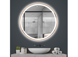 Kulaté zrcadlo COPPER 60 cm s LED podsvícením a měděným okrajem