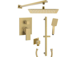 Sapho CUBEMIX podomítkový sprchový set s pákovou baterií, 2 výstupy, posuvný držák sprchy, zlato mat CM042GB-02