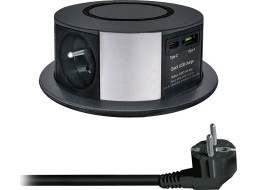 Solight 3z + USB A+C 20W PD, Wireless 10W, výsuvný blok zásuvek, 2m, černý