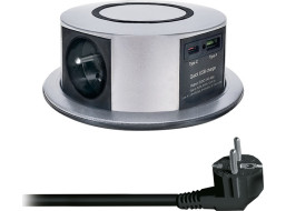 Solight 3z + USB A+C 20W PD, Wireless 10W, výsuvný blok zásuvek, 2m, stříbrný