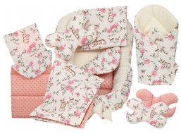 Oboustranné hnízdečko (kokon) pro miminko - BABYMAM PREMIUM set 7v1 - Tajemná zahrada s meruňkovou minky