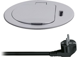 Solight 1z + USB-C 20W PD vestavná zásuvka, 2m, stříbrná