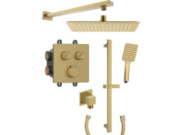 Sapho SMART SELECT podomítkový sprchový set s termostatickou baterií, 2 výstupy, posuvný držák sprchy, zlato mat RP042GB-02