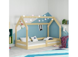 Dětská domečková Montessori postel REGINA 160x80 cm - přírodní borovice