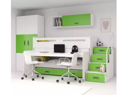 Dětská vyvýšená patrová postel s psacím stolem a přistýlkou MAXÍK 1 200x80 cm - zelená + matrace ZDARMA