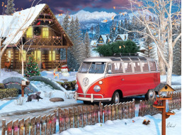 EUROGRAPHICS Puzzle v plechové krabičce Vánoční autobus Volkswagen 550 dílků