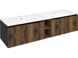 Sapho LOREA skříňka s dvojumyvadlem 161x46x51, 5cm (70+20+70cm), dub collingwood/černá mat LE070-1935-11