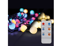 Solight LED 2v1 venkovní vánoční řetěz, koule, dálkový ovladač, 100LED, RGB+bílá, 10m+5m, 8 funkcí, IP44