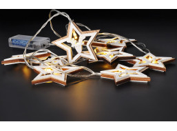 Solight LED vánoční řetěz hvězdy, 10x LED, dřevo, 1,5m, 2x AA