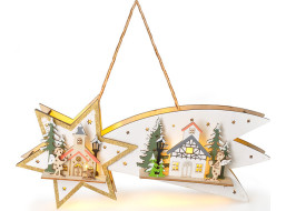 Solight LED vánoční kometa, 10x LED, dřevěná, 30cm