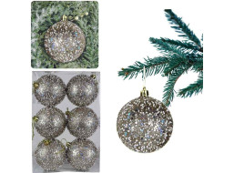 Vánoční závěsné baňky na stromeček LUXE 8 cm - 6 ks - stříbrné