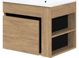 Koupelnová závěsná skříňka pod umyvadlo DUESA 60 cm - dub zlatý/černá