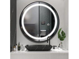 Kulaté zrcadlo IDEAL BLACK 70 cm - s LED podsvícením a vyhříváním