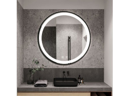 Kulaté zrcadlo IDEAL BLACK 80 cm - s LED podsvícením a vyhříváním