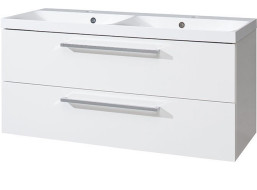 Koupelnová závěsná skříňka BINO s umyvadlem z litého mramoru 121 cm - bílá