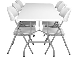 Sestava cateringového nábytku FETA WHITE (stůl 180 cm + 6 židlí) - bílá