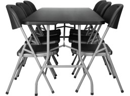 Sestava cateringového nábytku FETA BLACK (stůl 180 cm + 6 židlí) - černá