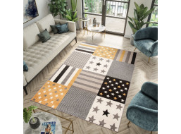 Kusový koberec FIESTA Pruhy a hvězdičky - žlutý/šedý