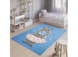 Dětský koberec JOLLY Blue - Hrošice s lízátkem