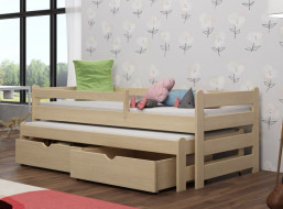 Dětská postel z masivu borovice ALEX s přistýlkou a šuplíky - 200x80 cm - PŘÍRODNÍ BOROVICE