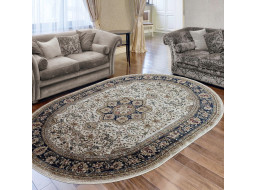 Kusový koberec NOBLE ornament oval - krémový/tmavě modrý