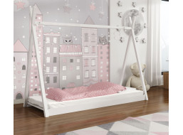 Dětská domečková Montessori týpí postel z masivu borovice OLA - 180x80 cm - BÍLÁ