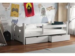 Dětská postel z masivu borovice STARS s výřezem a šuplíky - 180x80 cm - BÍLÁ