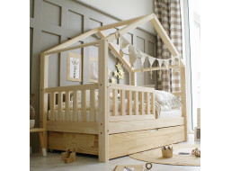 Dětská domečková postel z masivu borovice Bedhouse FENCE (se šuplíkem/s přistýlkou) - 200x90 cm