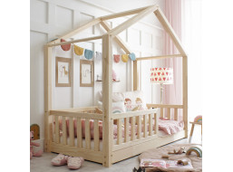 Dětská domečková Montessori postel z masivu borovice Bedhouse FENCE - 160x80 cm