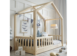 Dětská domečková Montessori postel z masivu borovice Bedhouse FENCE - 180x80 cm