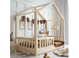 Dětská domečková Montessori postel z masivu borovice Bedhouse FENCE - 200x90 cm