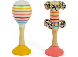 Bigjigs Toys Sada Rumba koule žlutá a rolničky růžové