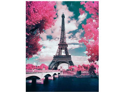 NORIMPEX Diamantové malování Eiffelova věž za růžovými stromy 30x40cm