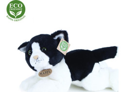 Rappa Plyšová kočka bílo-černá ležící 30 cm ECO-FRIENDLY