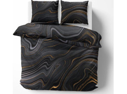 Saténové povlečení NOBILE MIneral - černé/zlaté - 160x200 cm