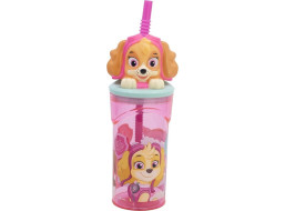 STOR Láhev s brčkem Tlapková patrola 360 ml Růžová