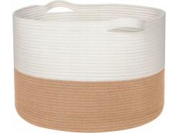 Bavlněný koš BOHO - 55 cm - přírodní/bílý