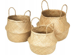 Sada BOHO košů z mořské trávy - 3 kusy - přírodní