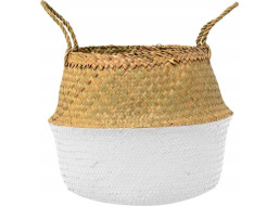 BOHO koš z mořské trávy - 32x28 cm - přírodní/bílý