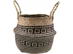 BOHO Ethnic koš z mořské trávy - 25x28 cm - přírodní/černý