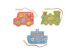 Bigjigs Toys Dřevěný magnetický labyrint Oranžová lokomotiva