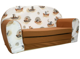 Dětská rozkládací MINI pohovka Zvířátka na lodičkách - bílá/hnědá