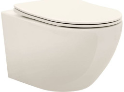 Závěsné WC Rea CARLO mini RIMLESS + Duroplast sedátko flat - ecru