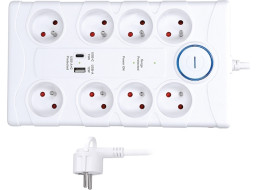 Solight přepěťová ochrana, 8z, USB A+C, 2m, bílá