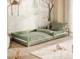 Dětská Montessori postel z masivu borovice ALICE - 160x80 cm - OLIVOVĚ ZELENÁ