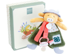 Doudou Dárková sada Plyšová kravička Aneth s úchytem na dudlík 19 cm